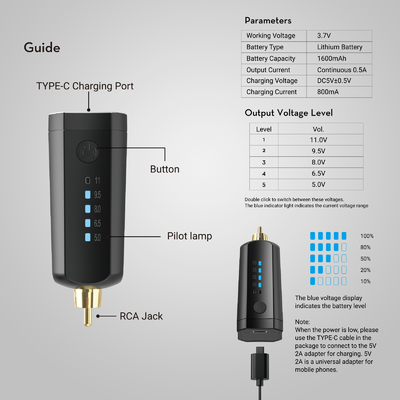 Solong 1600 Mah hình xăm pin không dây PCA hình xăm pin gói